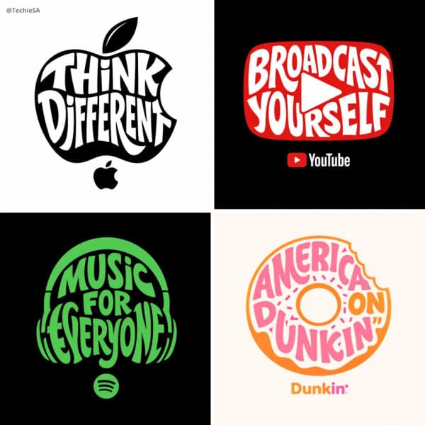 A typographic illustration where a brand slogan forms the silhouette of an object in bold vector-style lettering with clean composition and modern branding aesthetics.