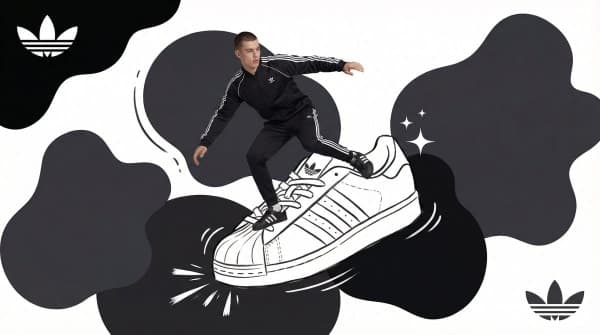 A mixed-media campaign poster showing a real fashion model interacting dynamically with a large hand-drawn illustrated object on a bold color background with graphic motion elements and Y2K-inspired design aesthetics.