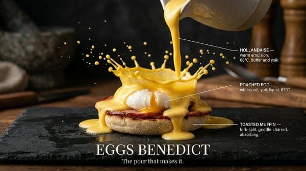 Ultra high-speed cinematic food photography concept showing a dramatic liquid pour frozen mid-air with splashes and droplets in a Michelin-style editorial composition.
