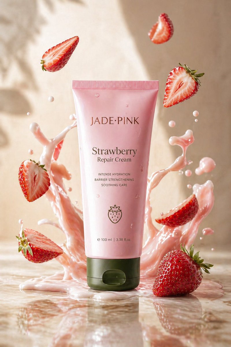 Luxury Strawberry Repair Cream Skincare Product Shot