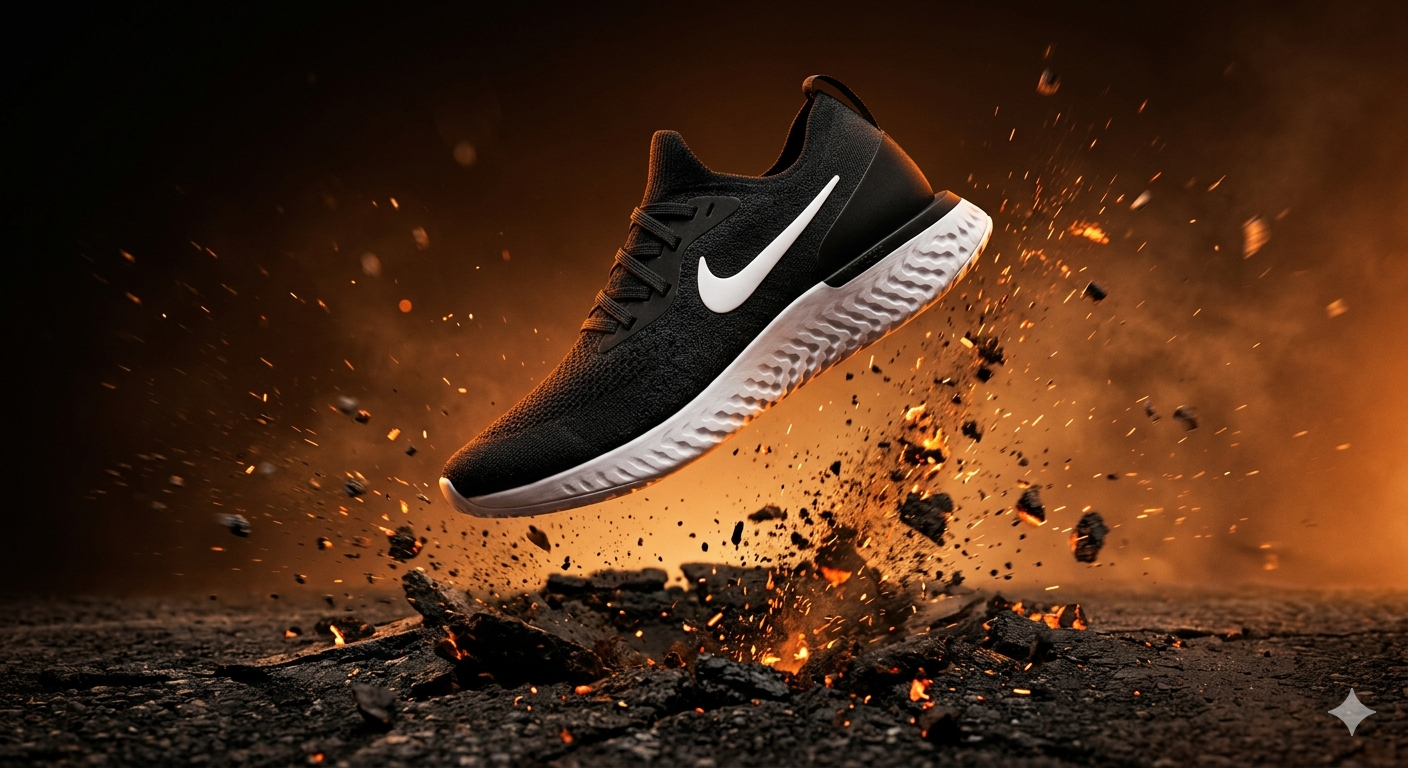 Explosive Nike-Style Running Shoe Performance Ad
