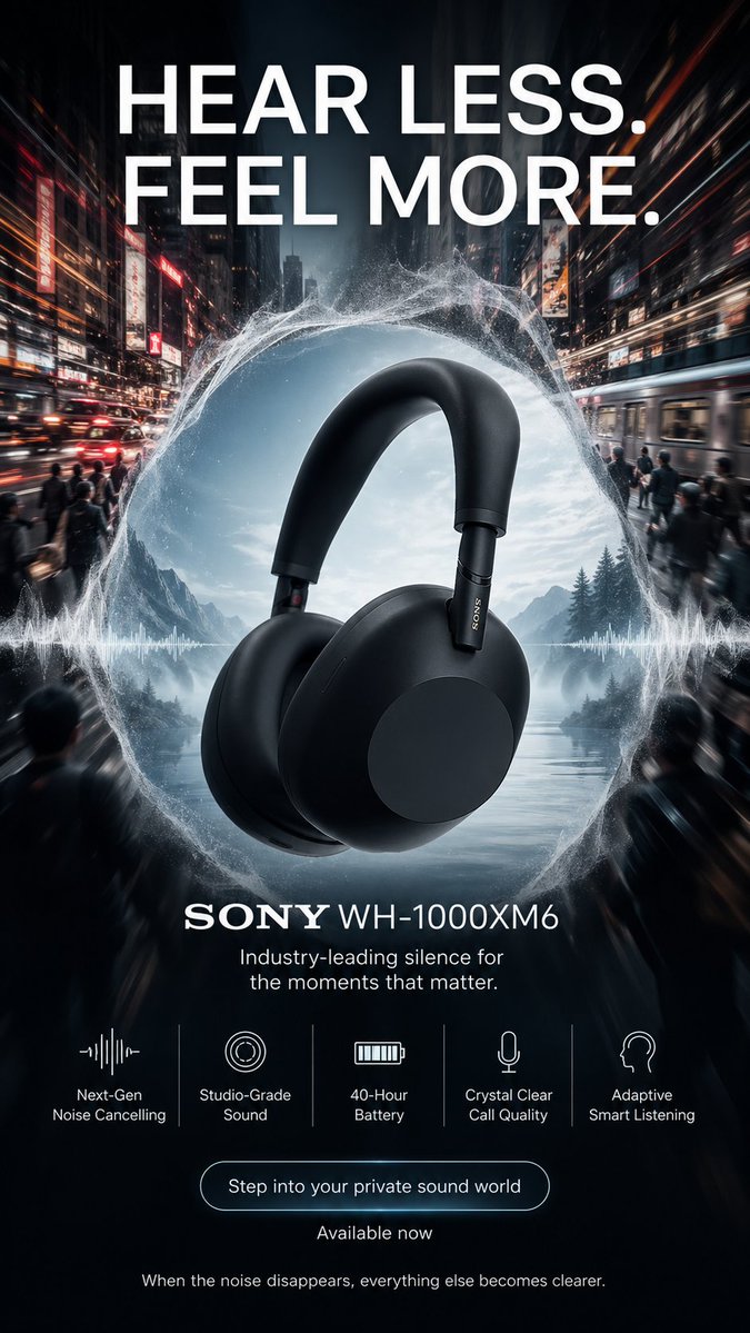 Sony WH-1000XM6 Silence in Chaos Premium Campaign Poster