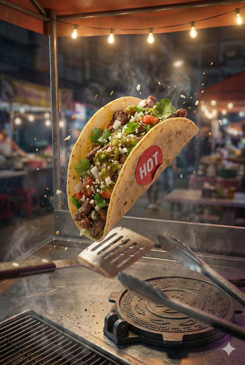 Cinematic Street Taco Flip Poster with Neon Urban Night Scene