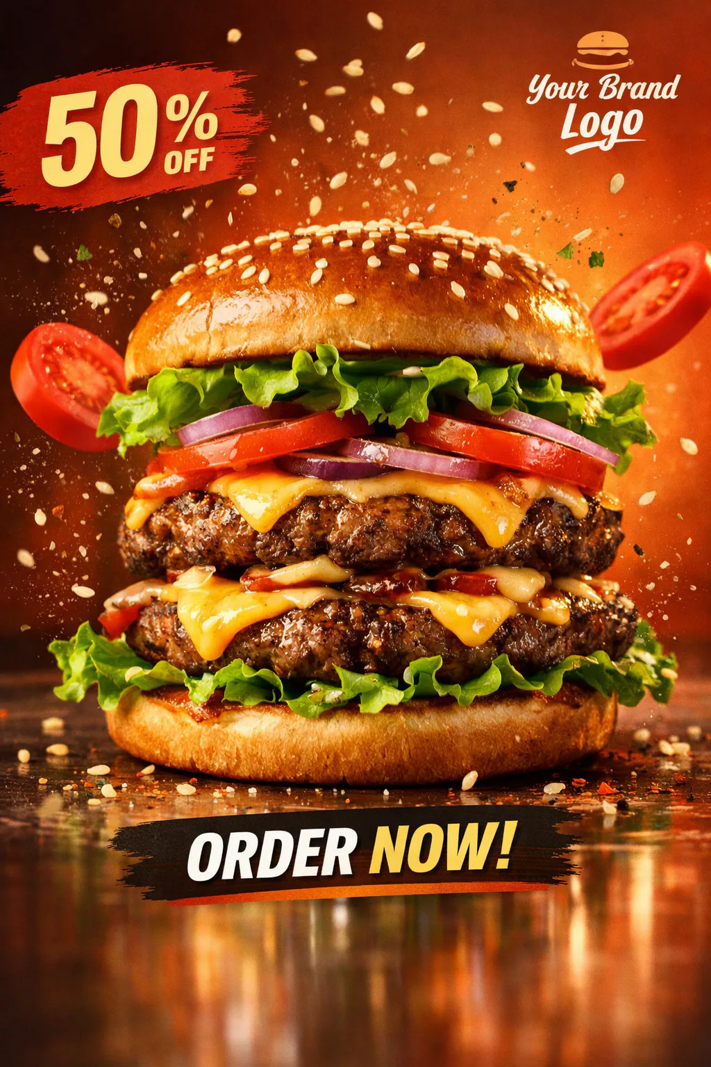 Ultra-Realistic Gourmet Cheeseburger Social Media Advertising Poster